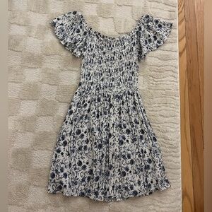 Kendall & Kylie Blue and White Smocked Off-the-Shoulder Sundress